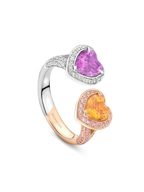 Gemini Garnet and Sapphire Rose Gold and Platinum Ring