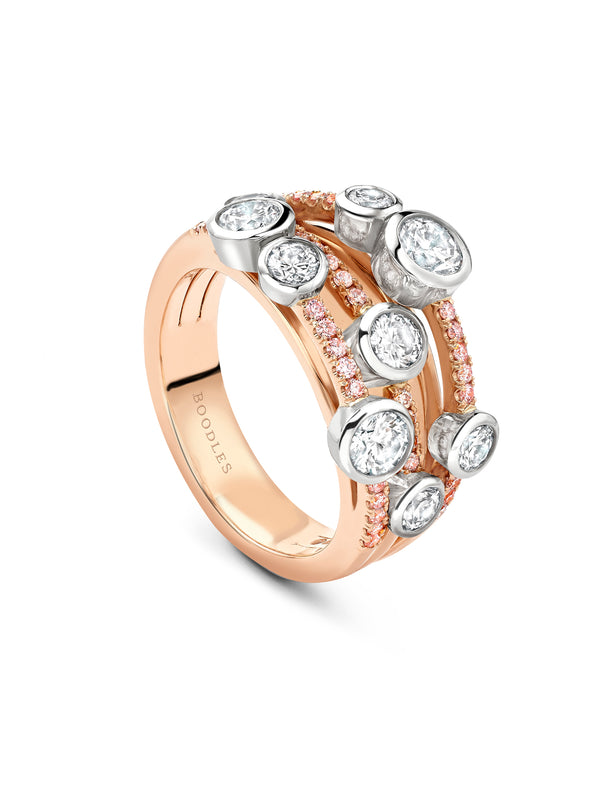 Waterfall Classic Rose Gold White and Pink Diamond Ring | Boodles