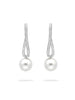 Classic Long Loop Diamond and Pearl Platinum Earrings