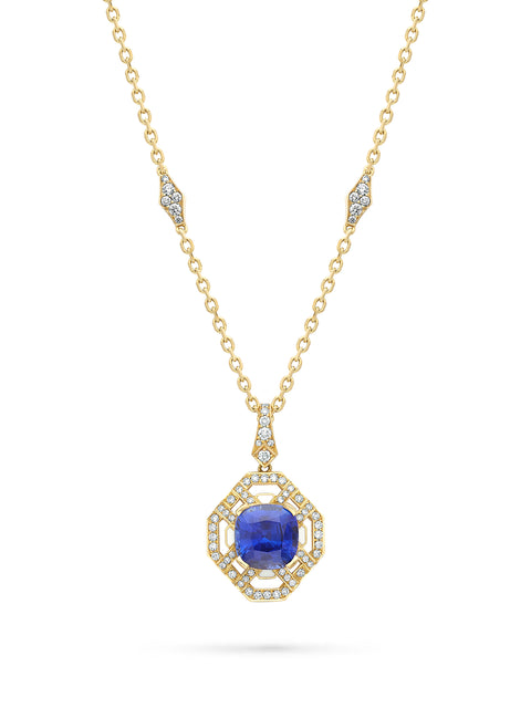 Fifth Avenue Cushion Sapphire Yellow Gold Pendant