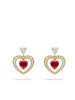 Vintage Heart Ruby and Diamond Yellow Gold Earrings