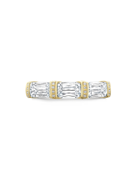 Ashoka Three Stone Diamond Yellow Gold Eternity Ring