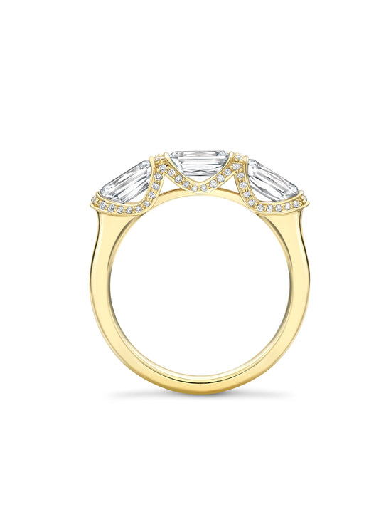 Ashoka Three Stone Diamond Yellow Gold Eternity Ring
