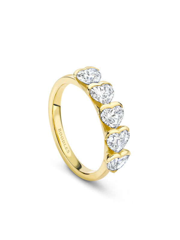 Classic Five Stone Heart Diamond Yellow Gold Eternity Ring