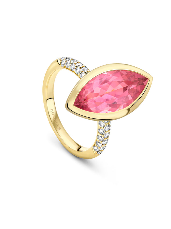Florentine Dolce Vita Marquise Pink Tourmaline Yellow Gold Ring