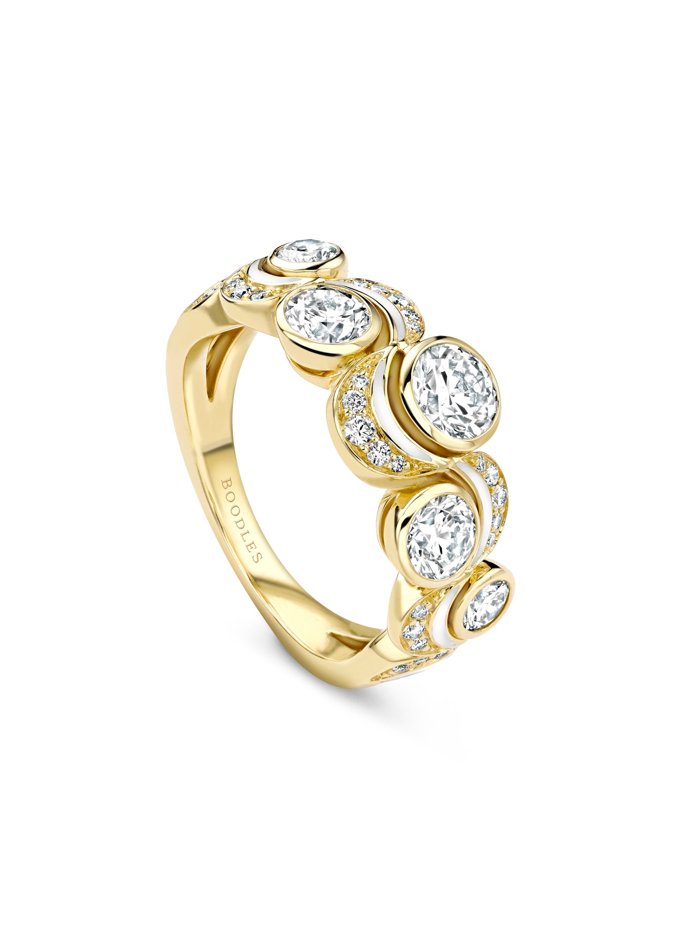 Over the Moon Diamond Enamel Yellow Gold Ring1