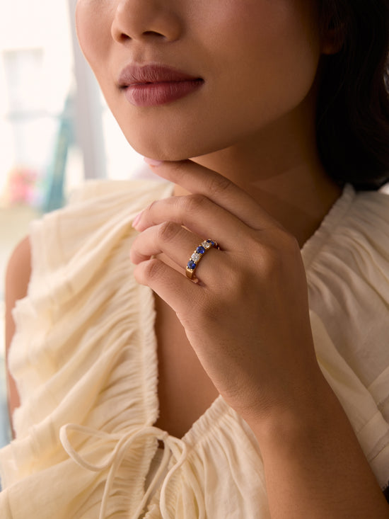 Classic Evermore Medium Sapphire Diamond Yellow Gold Eternity Ring