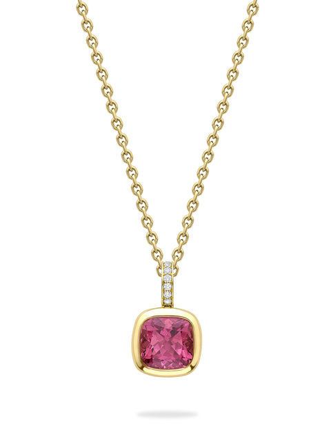 Florentine Dolce Vita Cushion Pink Tourmaline Yellow Gold Pendant