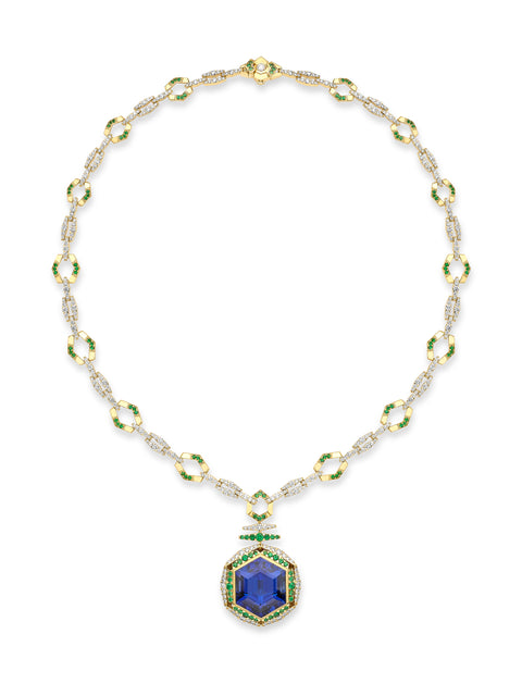 Africa Kilimanjaro Tanzanite Yellow Gold Necklace