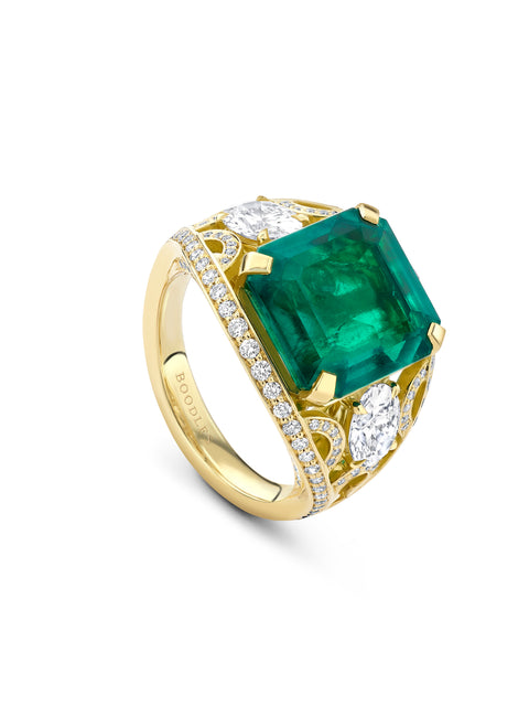 Classic Octagonal Emerald Yellow Gold Ring