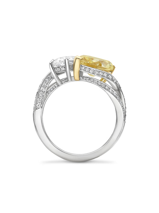 Gemini Yellow and White Diamond Platinum Ring