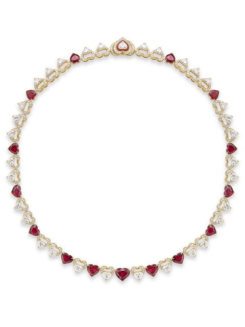 Classic Heart Ruby Diamond Yellow Gold Collar