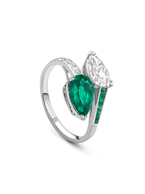 Gemini Emerald Diamond Platinum Ring