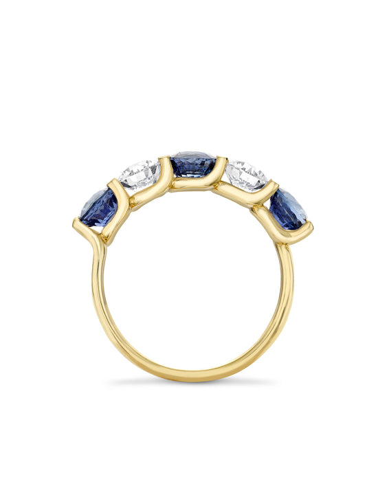 Classic Five Stone Sapphire Yellow Gold Eternity Ring