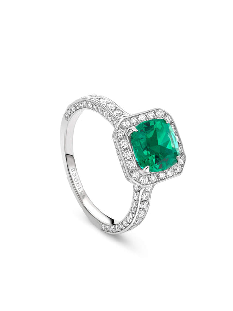 Vintage Cushion Cut Emerald Platinum Ring