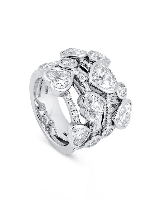 Waterfall Heart Platinum Diamond Ring