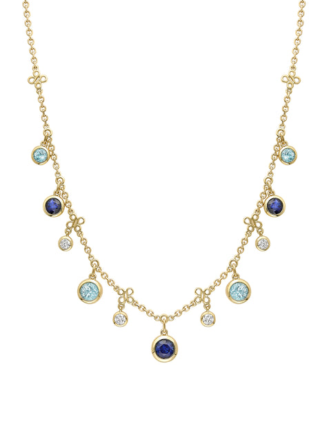 Beach Sapphire and Aquamarine Yellow Gold Necklace