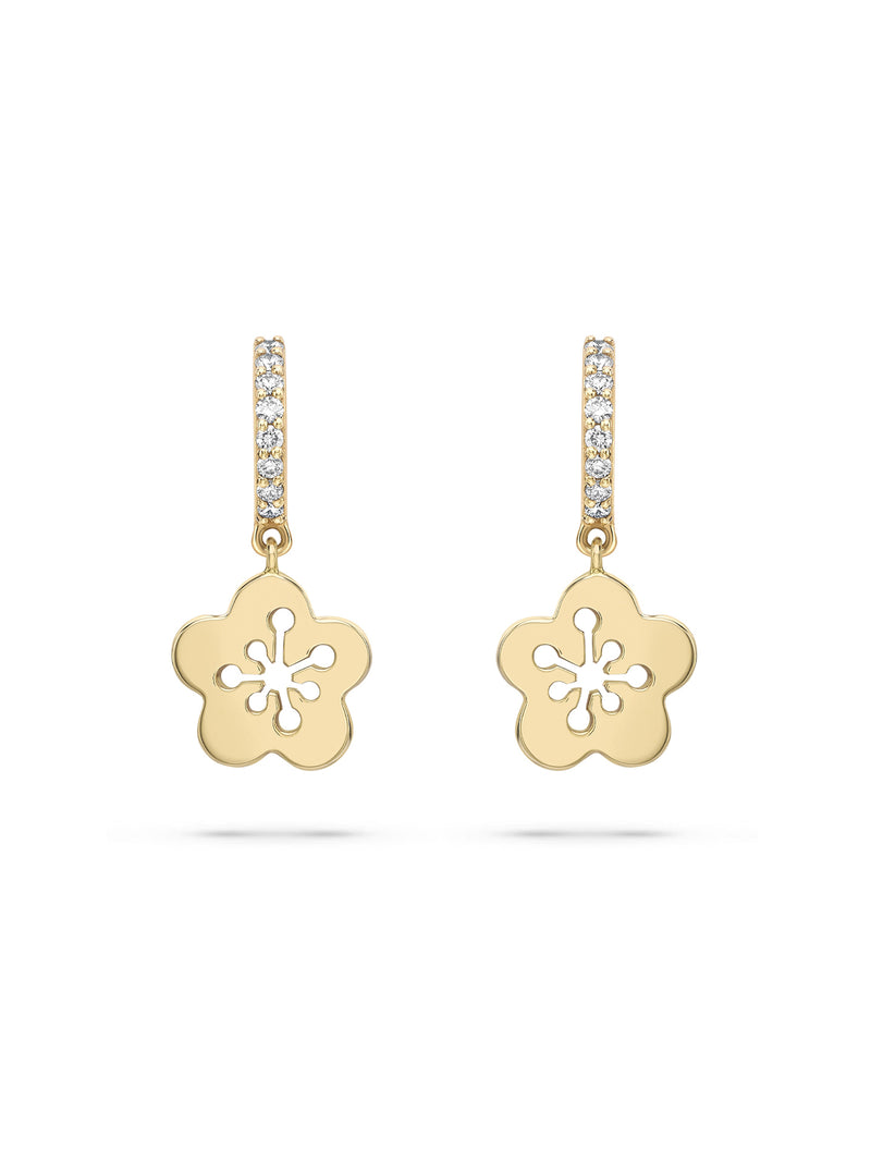 Mini Blossom Yellow Gold Diamond Drop Earrings