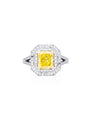 Pavilion Radiant Cut Yellow Diamond Platinum Ring