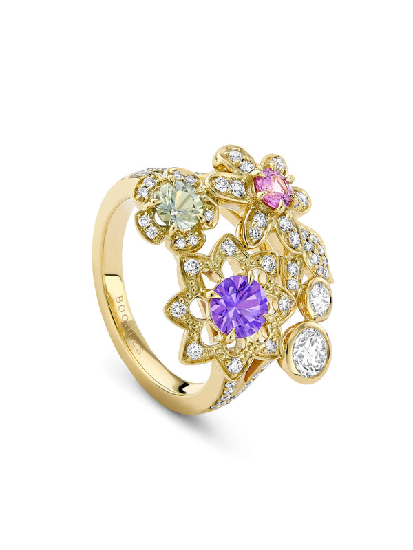 Secret Garden Sapphire Diamond Yellow Gold Ring