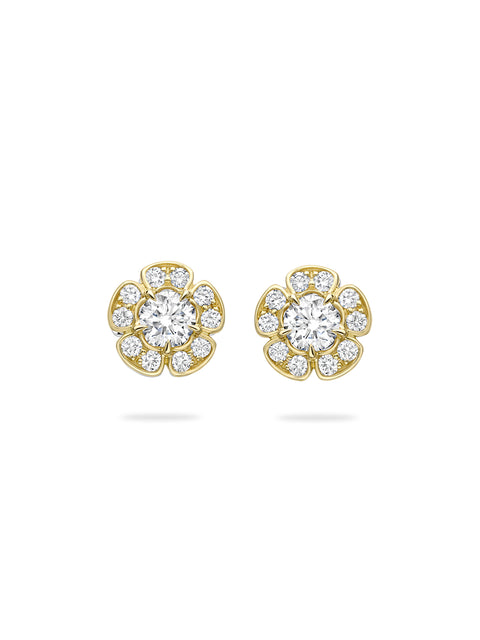 Secret Garden Walled Garden Diamond Stud Yellow Gold Earrings