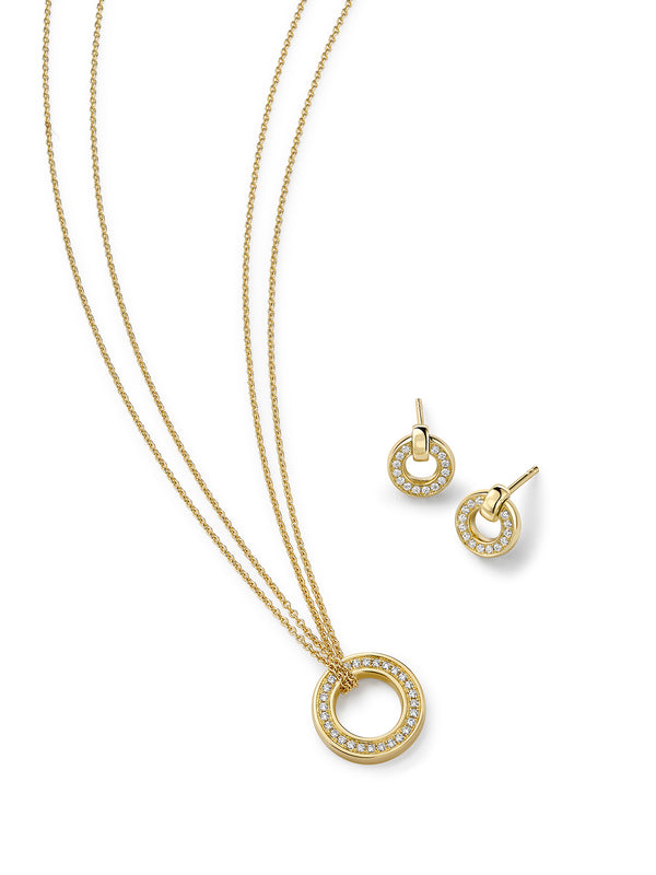 Roulette Yellow Gold Pendant and Flip Earrings Set