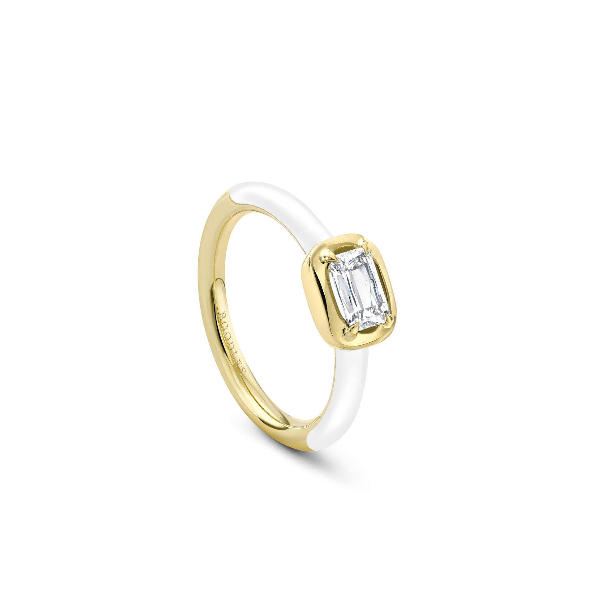 Florentine Ashoka White Enamel Yellow Gold Ring