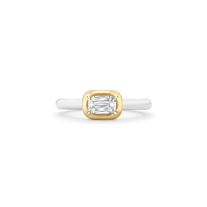 Florentine Ashoka White Enamel Yellow Gold Ring