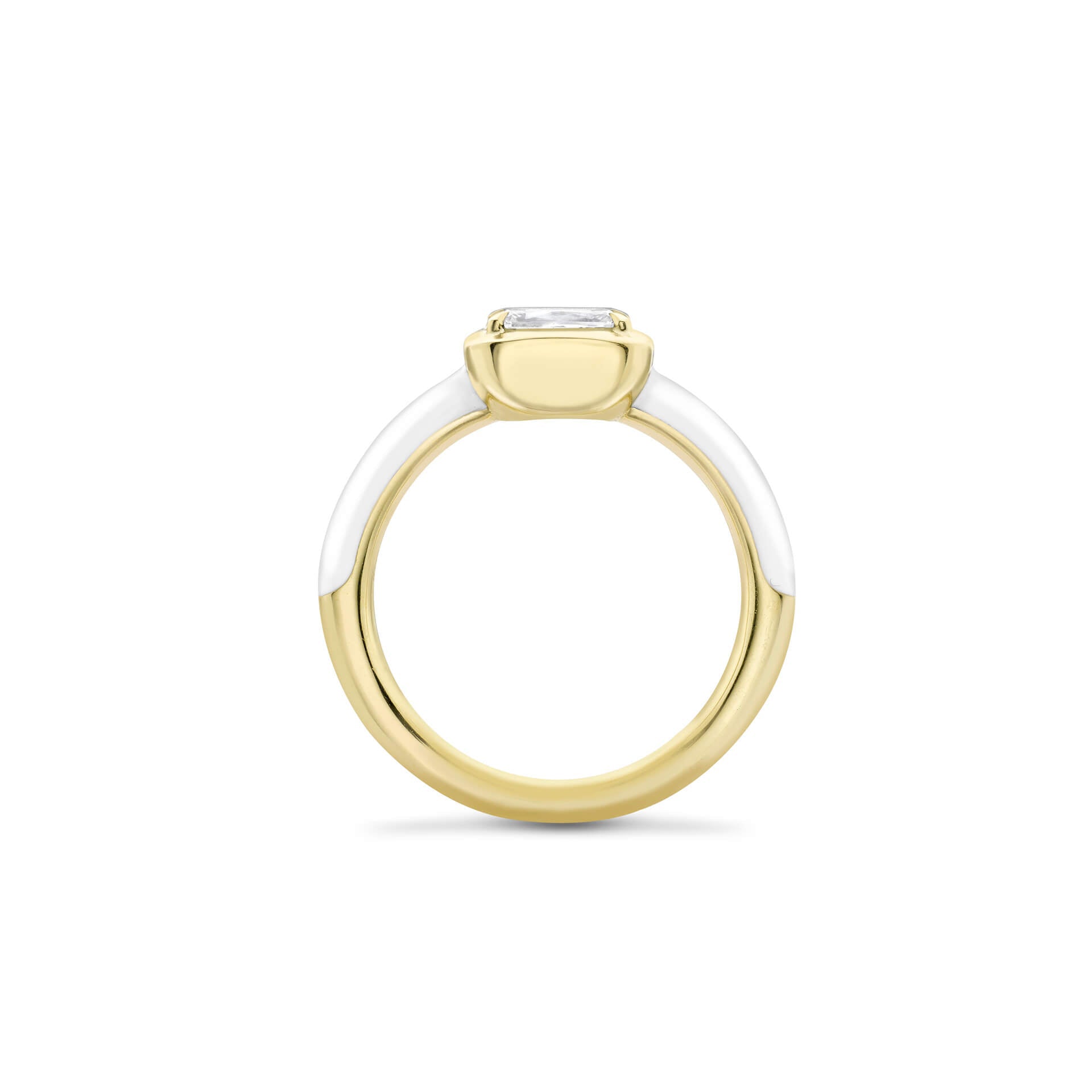 Florentine Ashoka White Enamel Yellow Gold Ring