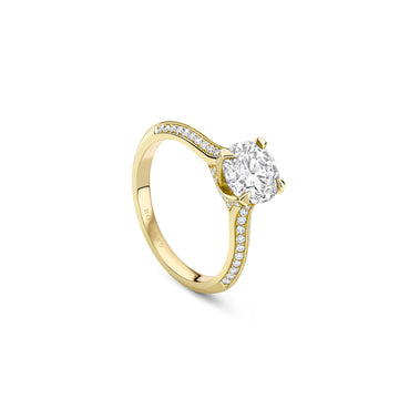 Petal Round Yellow Gold Diamond Engagement Ring