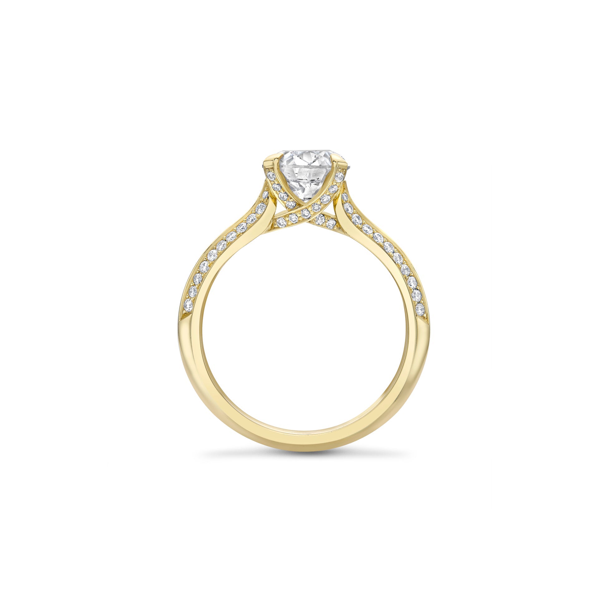 Petal Round Yellow Gold Diamond Engagement Ring