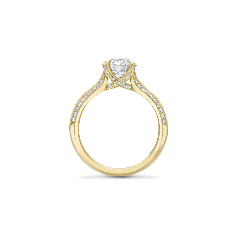 Petal Round Yellow Gold Diamond Engagement Ring