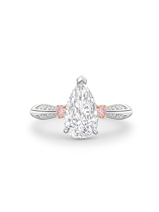 Trilogy Diavik Pear Diamond Pink Diamond Shoulders Platinum Ring