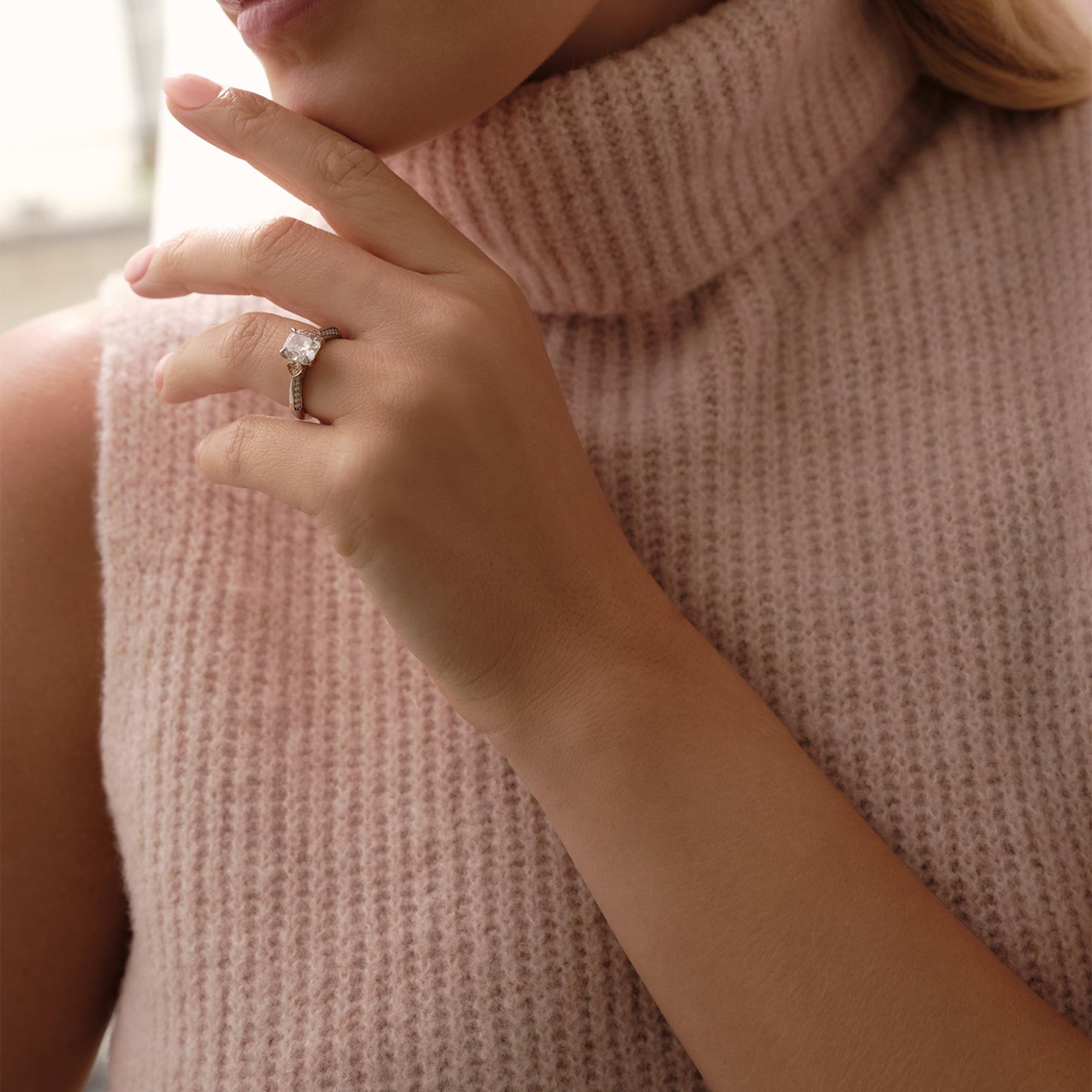 Trilogy Diavik Cushion Diamond Pink Diamond Shoulders Platinum Ring