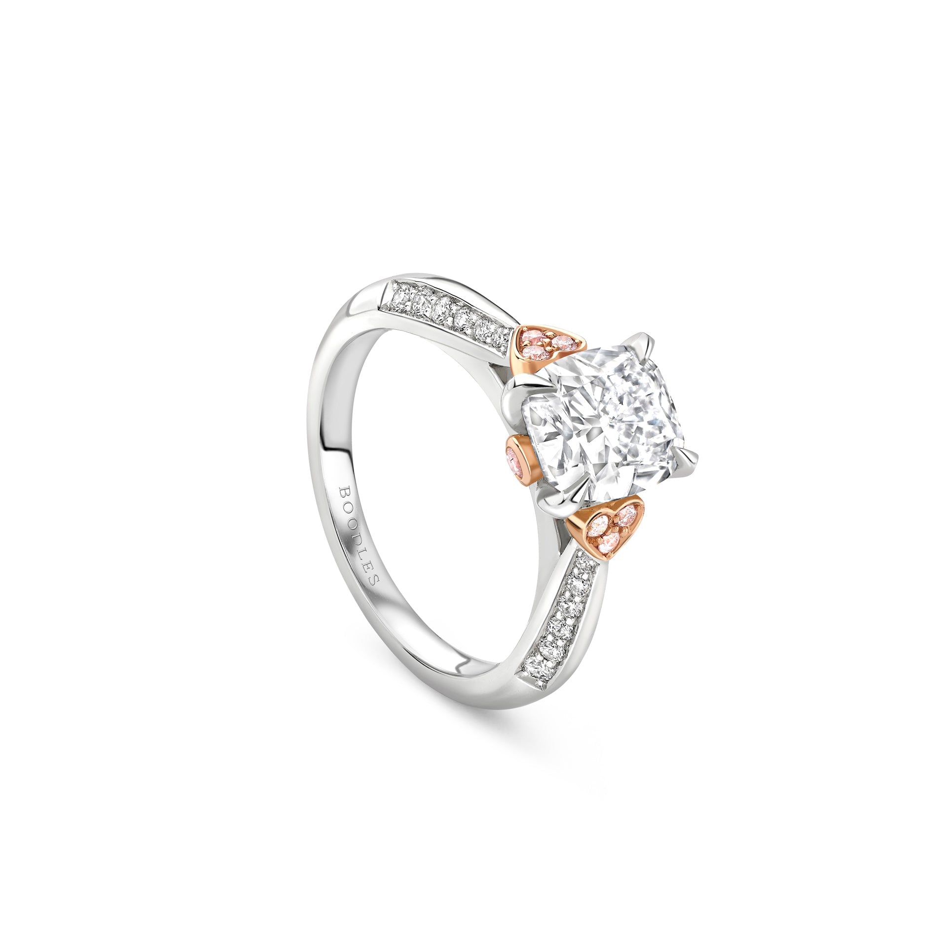 Trilogy Diavik Cushion Diamond Pink Diamond Shoulders Platinum Ring