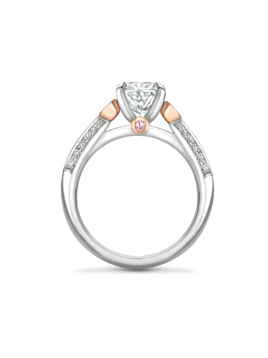 Trilogy Diavik Cushion Diamond Pink Diamond Shoulders Platinum Ring