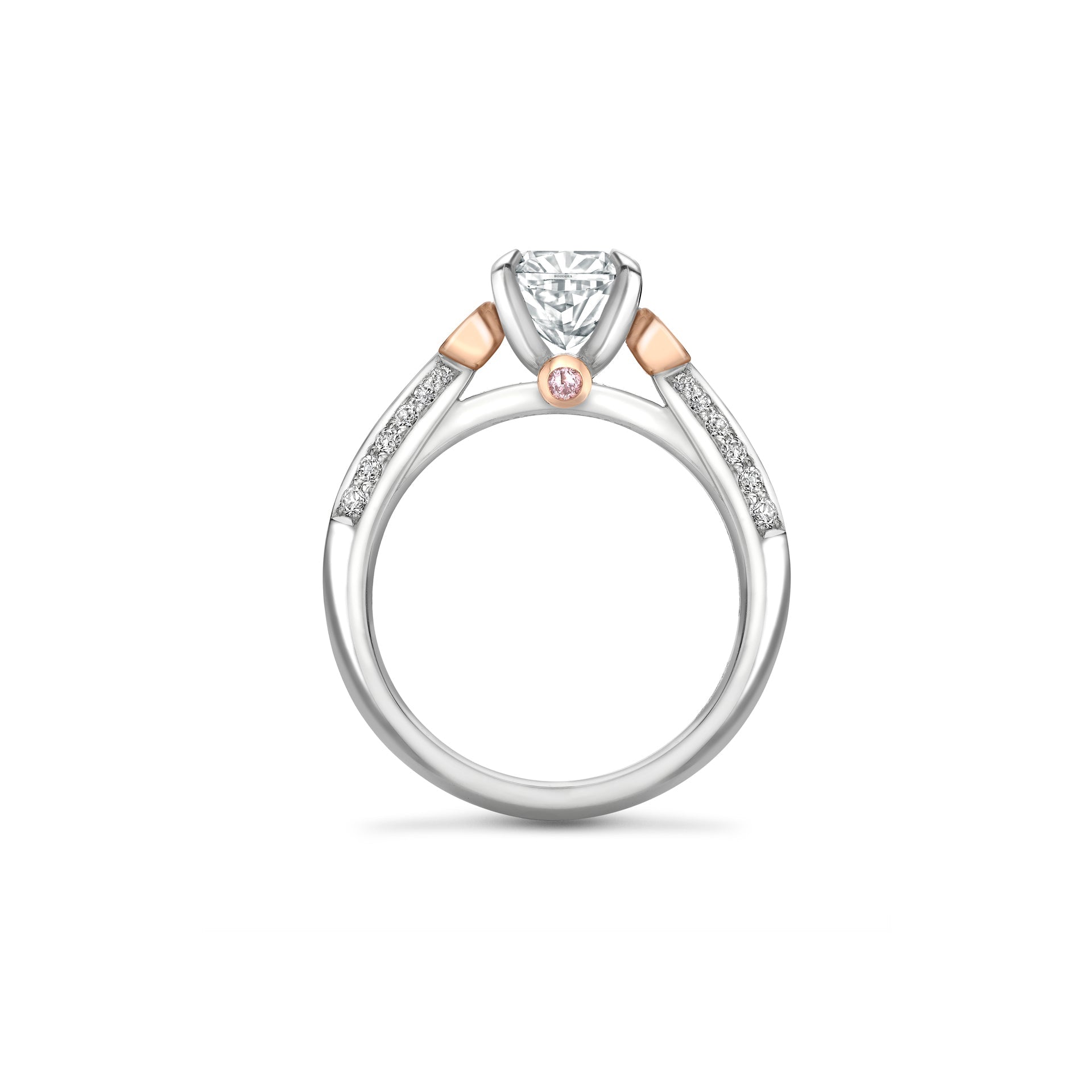 Trilogy Diavik Cushion Diamond Pink Diamond Shoulders Platinum Ring