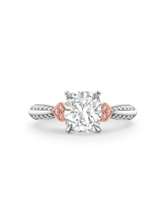 Trilogy Diavik Cushion Diamond Pink Diamond Shoulders Platinum Ring
