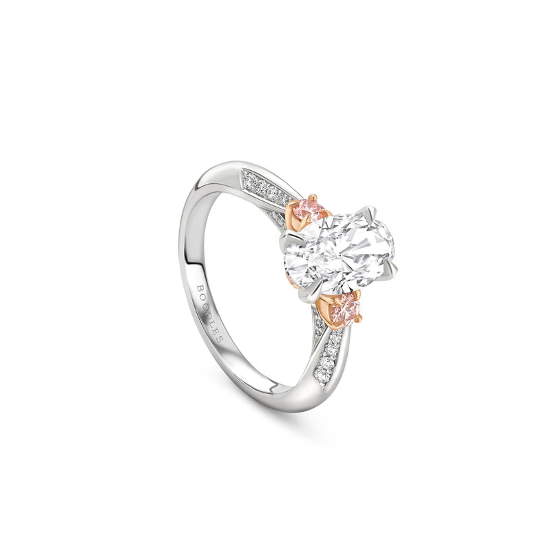 Trilogy Diavik Oval Diamond Pink Diamond Shoulders Platinum Ring