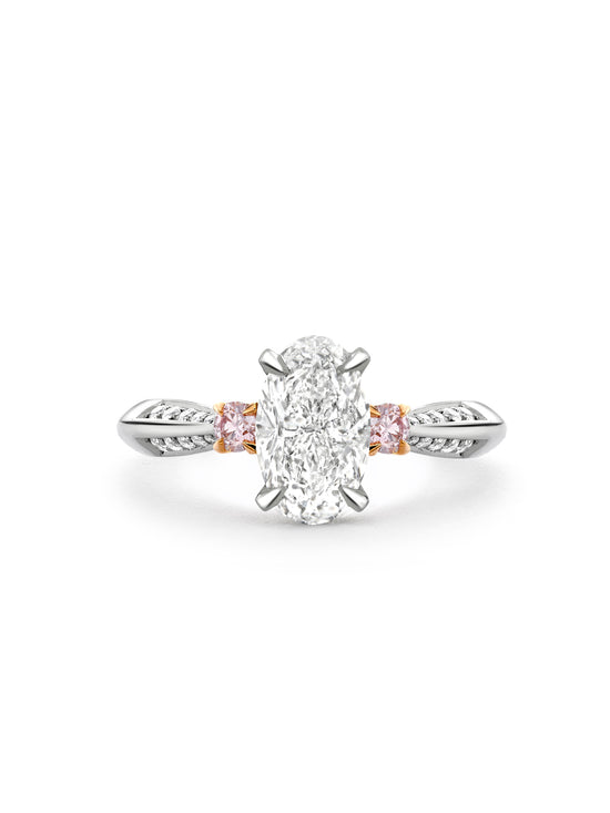 Trilogy Diavik Oval Diamond Pink Diamond Shoulders Platinum Ring