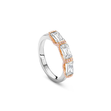 Ashoka Three Stone and Pink Diamond Eternity Ring
