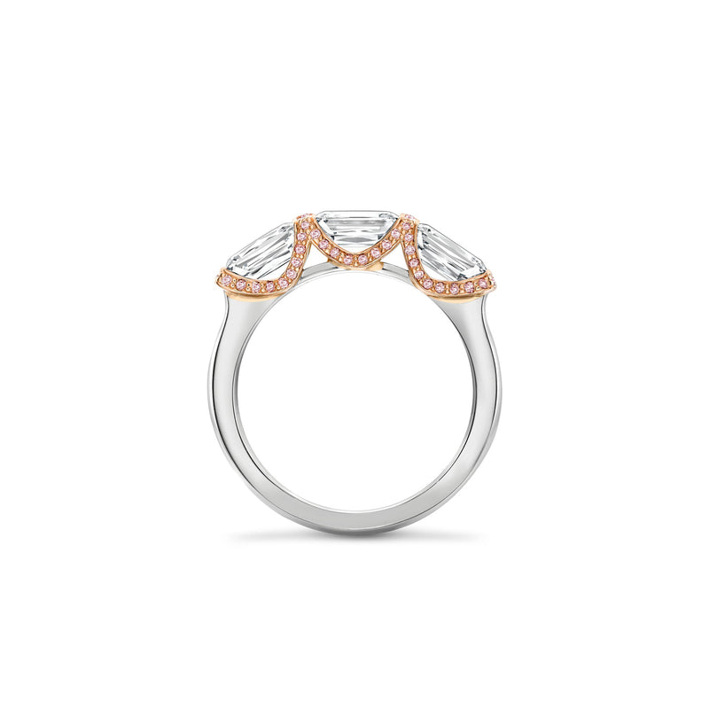 Ashoka Three Stone and Pink Diamond Eternity Ring