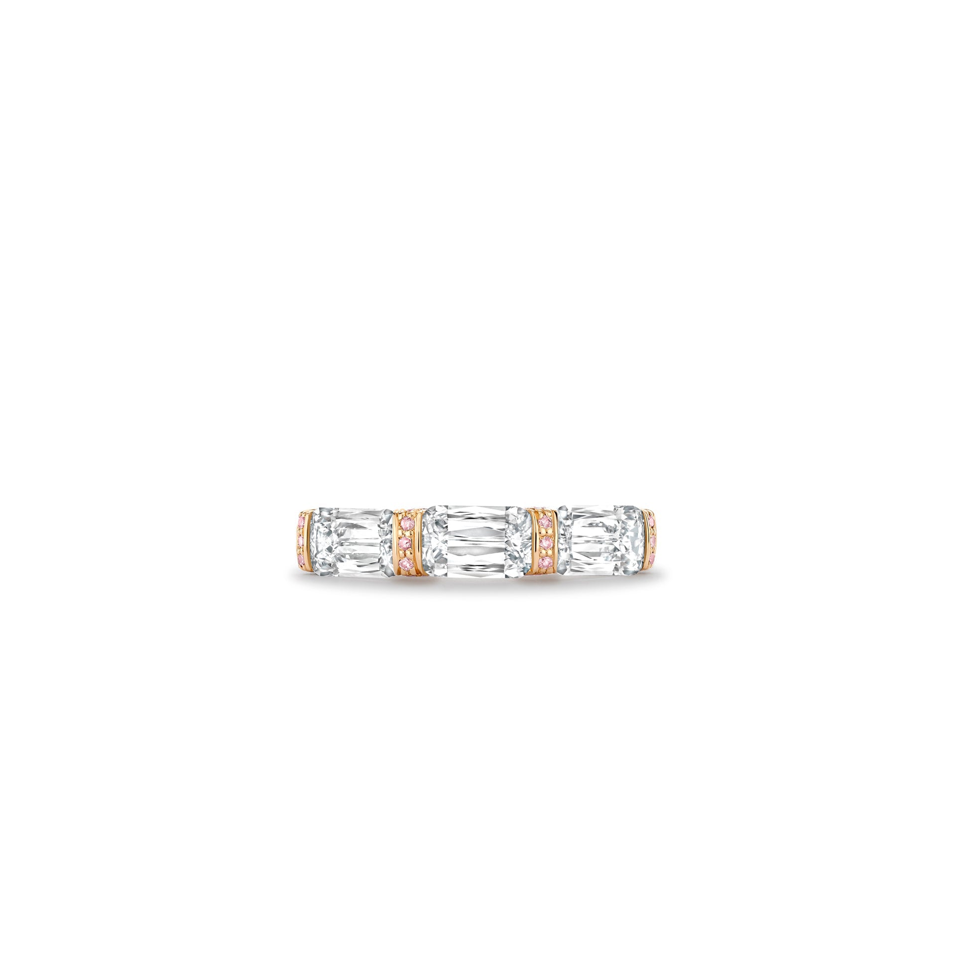 Ashoka Three Stone and Pink Diamond Eternity Ring