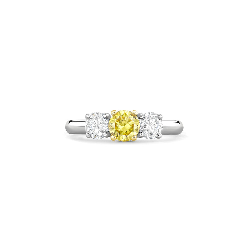 Trilogy Round Brilliant Yellow and White Diamond Platinum Ring