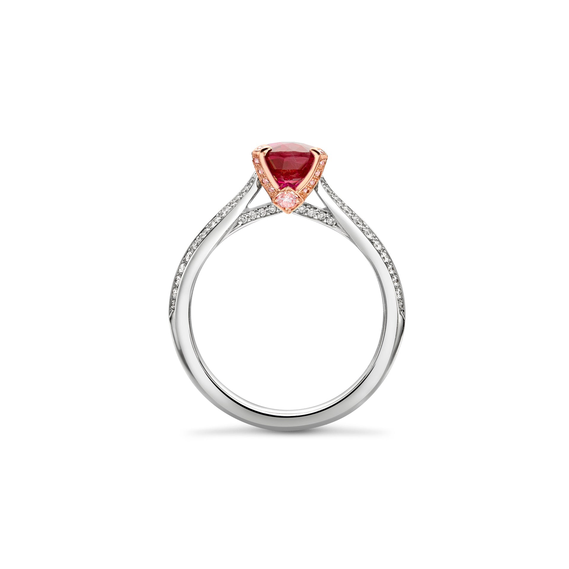 Petal Round Ruby Platinum and Rose Gold Ring