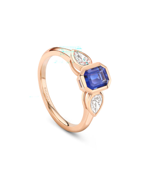 Florentine Emerald Cut Sapphire Rose Gold Ring