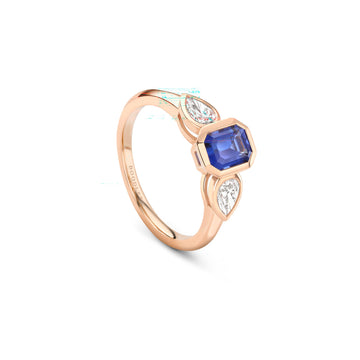 Florentine Emerald Cut Sapphire Rose Gold Ring