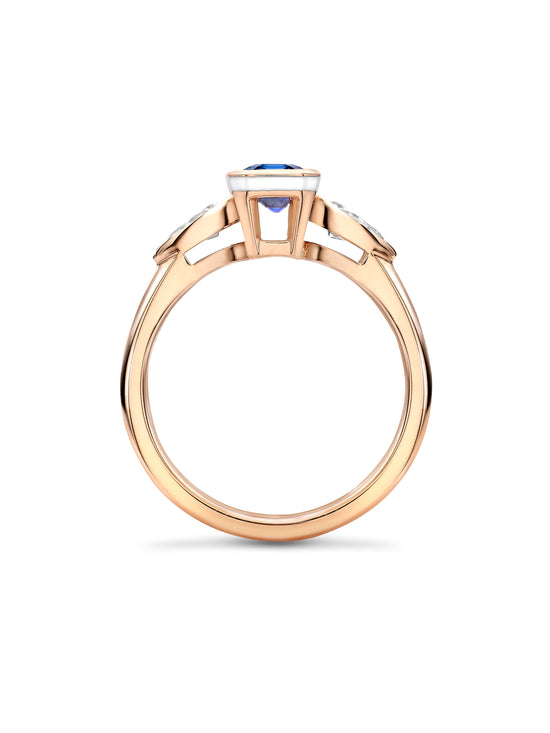 Florentine Emerald Cut Sapphire Rose Gold Ring