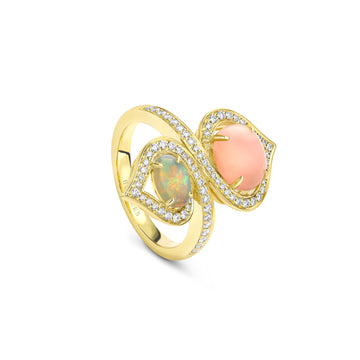 Woodland Pink Opal Yellow Gold Ring
