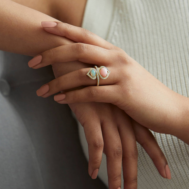 Woodland Pink Opal Yellow Gold Ring